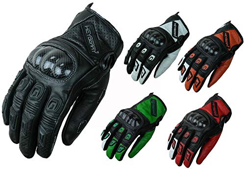 HEYBERRY Motorradhandschuhe Leder Motorrad Handschuhe kurz schwarz Gr. L